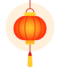 Chinese red holiday glowing lantern. Asian decoration. Design cartoon element in flat style. 