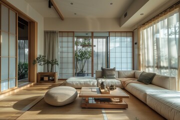Fototapeta premium minimalistic japan interior living room