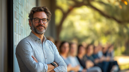 Confident Man with Glasses and Beard Arms Crossed Outdoors