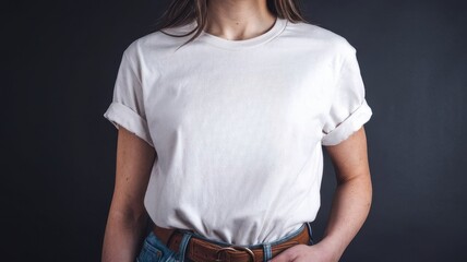 Blank White Tshirt Mockup Woman Casual Style