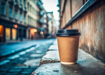 Naklejka premium Disposable Coffee Cup Portrait in Urban Setting - Modern Lifestyle Photography