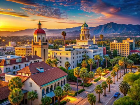 Scenic View of Downtown Pasadena California Showcasing Historic Architecture and Vibrant City Life