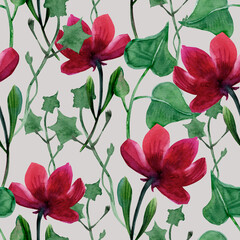 Floral  Watercolor seamless pattern on a light background. Textile, fabrics, wallpaper, wrapping paper, textures.