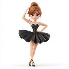 Naklejka premium Elegant Cartoon Ballerina in a Black Tutu Dress