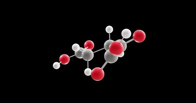 Alpha-ketoglutaric acid molecule, rotating 3D model of keto acid, looped video on a black background
