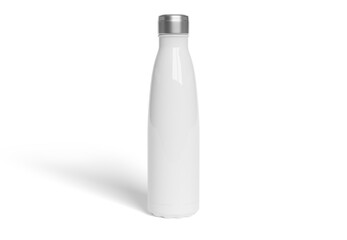 Metal water bottle mockup on white background. Sport insulated drink template