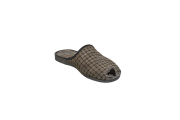 torn slippers isolated, old men's slipper torn with a hole on a white background