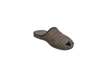 torn slippers isolated, old men's slipper torn with a hole on a white background