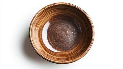 Empty brown ceramic bowl isolated on white background.