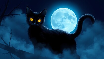 black cat at halloween night