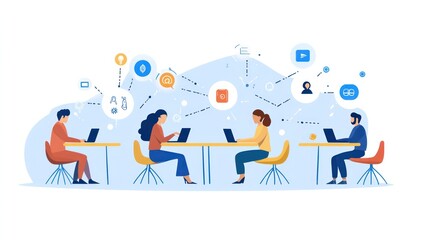 Fototapeta premium Freelancers illustrated using digital tools to work remotely, delivering high-quality services to clients globally, illustrations