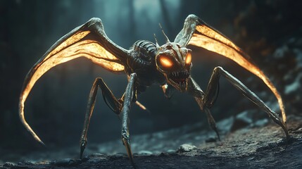 Close view of radiant spider amidst dark forest foliage picture