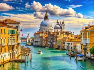 Scenic View of Ponte Accademia Bridge with Grand Canal and Historical Buildings in Venice, Italy