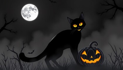 black cat at halloween night