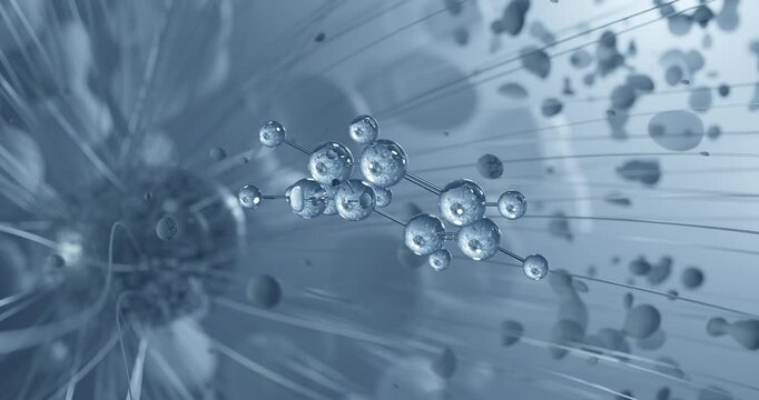 Styrene rotating molecular 3d structure ball-and-stick model, looped video monomers