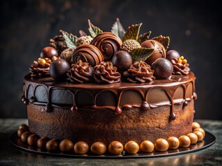 Exquisite Chocolate Cake in Dark Setting - Macro Photography for Dessert Lovers