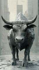 Bull sculpture looked tired symbolizing market fatigue taking rest