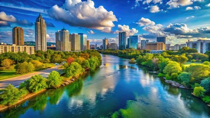 Fototapeta premium Scenic view of the river flowing through Austin showcasing nature and urban landscape together