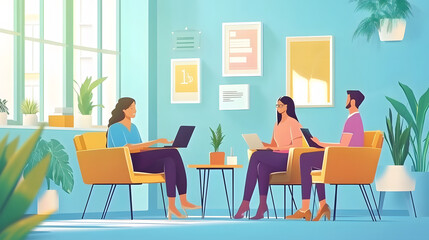 Compassionate Social Worker Providing Support and Services to Individuals and Families in a Community Center: Flat Design Illustration Depicting Care and Assistance