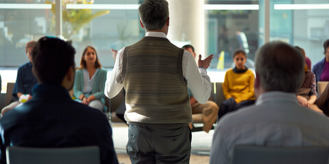 Professional Businessman Delivering Presentation in Modern Office Environment