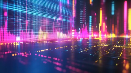 A vibrant digital landscape showcasing sound waves and data visualization.