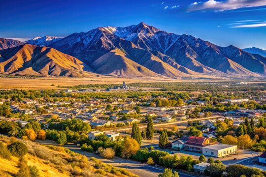 Scenic View of Tooele City Surrounded by Mountains Under a Clear Blue Sky in Utah, USA