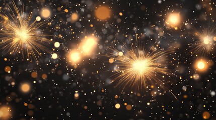 Fototapeta premium Golden Firework Texture with Thin Stroke Lines for Overlay and Montage Designs, Isolated PNG Illustration for Happy New Year Celebrations