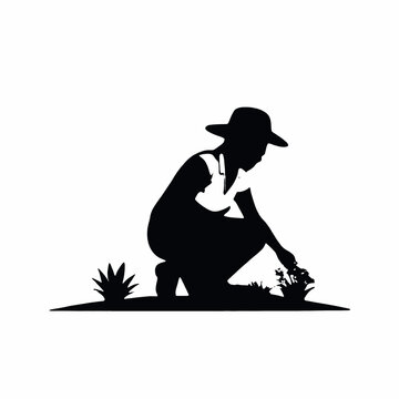 recommend clip art: A silhouette of a farmer or gardener working in a field or garden