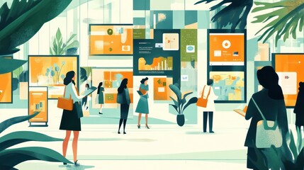 Fototapeta premium Illustration of companies using data-driven strategies in digital media buying, optimizing ad placement for specific audiences and maximizing engagement, illustrations