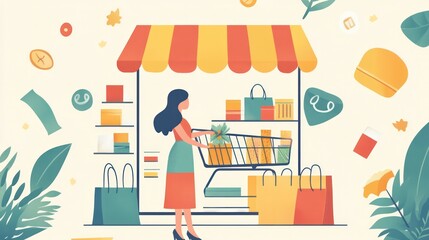 Illustration of e-commerce companies specializing in fair-trade products, supporting sustainable practices and social equity, illustrations