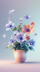 Delicate Pastel Anemones in a Pot
