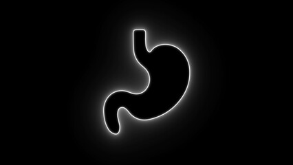 Naklejka premium Neon stomach icon in line style. Human stomach sign. Illuminated neon line human stomach icon isolated on black background.