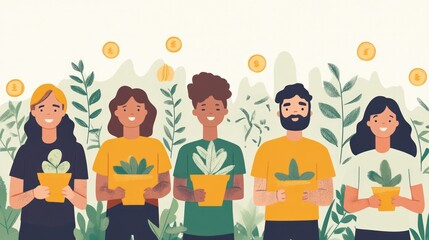 Illustration of non-profits leveraging digital advertising to promote their mission, attracting donors and volunteers through impactful messaging, illustrations