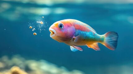 Naklejka premium Colorful Fish in Underwater Scene with Bubbles