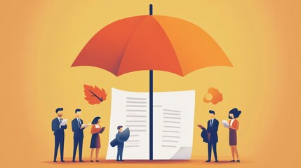 Illustration of professionals choosing insurance policies that fit their needs, providing security in case of illness, accidents, or property damage, illustrations