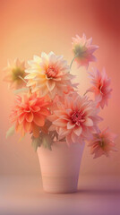 Obraz premium Bouquet of Pink and Orange Dahlias in a White Pot