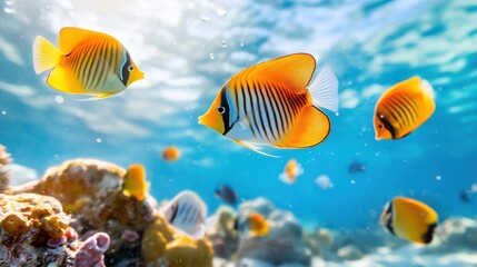 Fototapeta premium Vibrant Tropical Fish Swimming in Clear Ocean Water