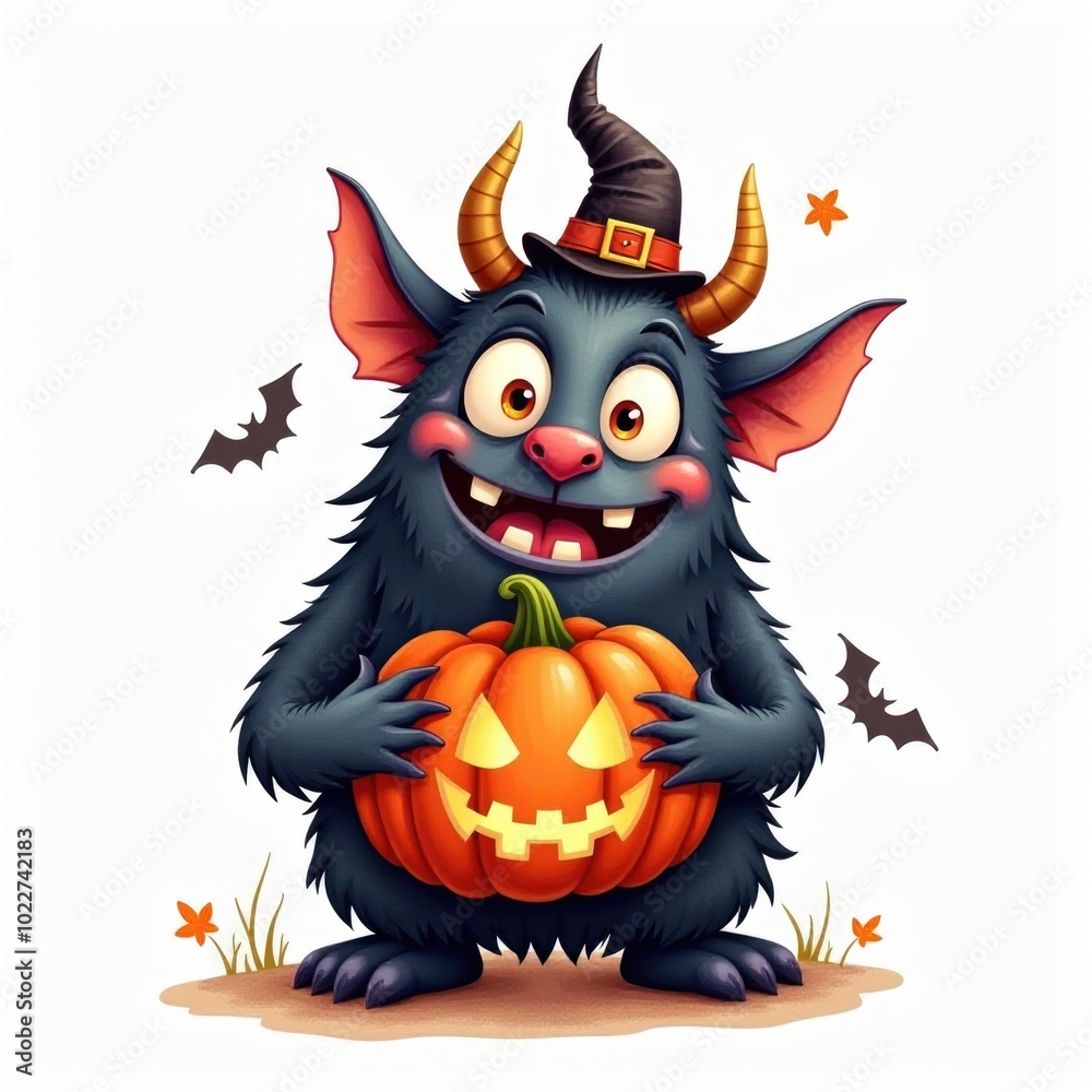 Wall mural monster isolated halloween illustration in watercolor style. cute character