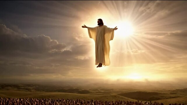 jesus descends from heaven. religious concept