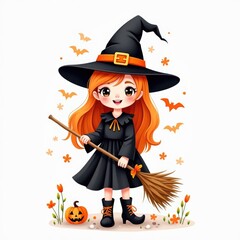Obraz premium witch isolated halloween illustration in watercolor style. cute character