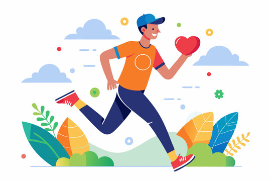 Minimalist illustration of volunteering and charity run concept with energetic runner