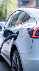 Close up of a modern electric car charging at a station