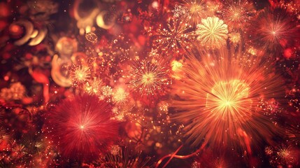 Fototapeta premium Colorful Fireworks Lighting Up the Night Sky, Celebrating New Year’s Eve with Festive Christmas Background
