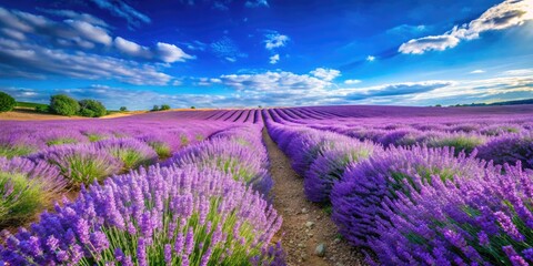Obraz premium Serene Lavender Fields in Bloom Under a Clear Blue Sky, Capturing Nature's Tranquility and Beauty