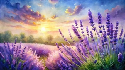 Obraz premium Serene Lavender Watercolor Painting with Soft Hues and Gentle Brush Strokes for Relaxing Decor