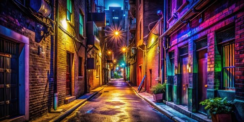Serene Night Alleyway with Soft Light and Shadows, Inviting Exploration and Urban Mystery Ahead