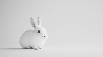 Obraz premium A white bunny, all by itself, against a plain white backdrop.
