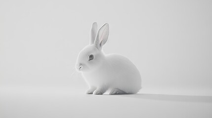 A white bunny, all by itself, against a plain white backdrop.