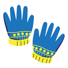 pair of winter gloves in blue yellow color