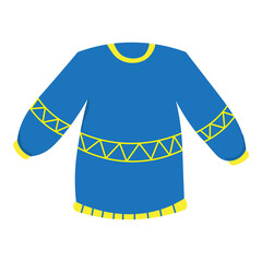 blue fur sweater with yellow line pattern winter wear